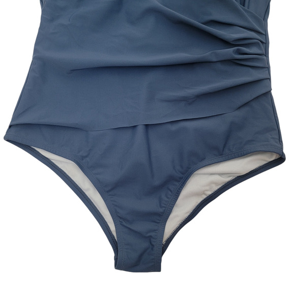 NWT Cupshe Blue Ruched Swimsuit One Piece Tummy Control Criss Cross Back 0X - Picture 3 of 10